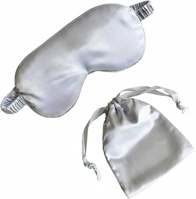 Silk Eye Mask for Sleeping - Satin Eye Cover with Silk Storage Bag Silvery