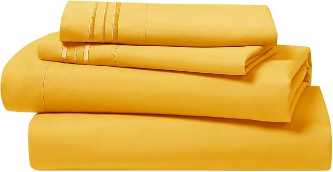 Clara Clark Bed Sheets, Premier 1800 Series 4 Piece Bed Sheet Set, Deep Pocket, Wrinkle, Fade, Stain Resistant, Luxury Soft Bedding Sheets & Pillowcases, King, Yellow