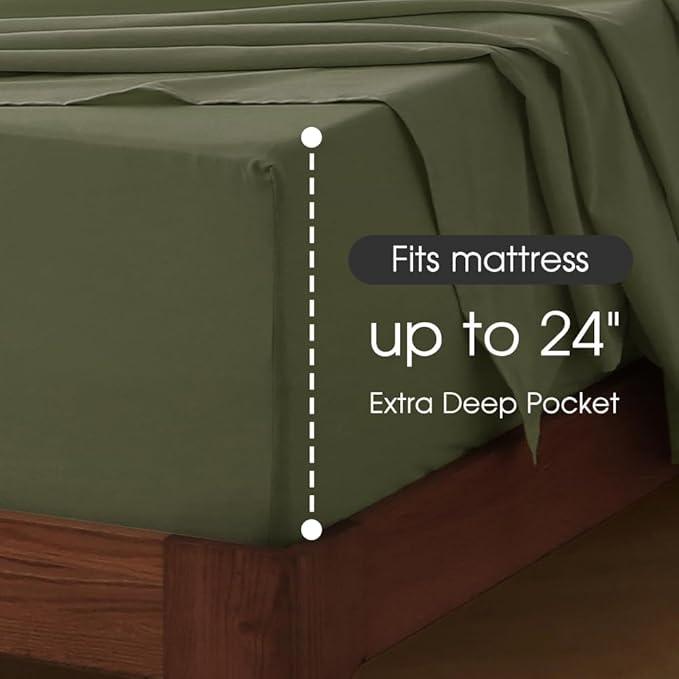 HYPREST Extra Deep Pocket Cal King Sheet Sets Fits 18"-24" in Deep Mattress -100% Cotton California King Sheet Set, Green Hotel Luxury Soft Sheet Sets Breahtable No Slipping