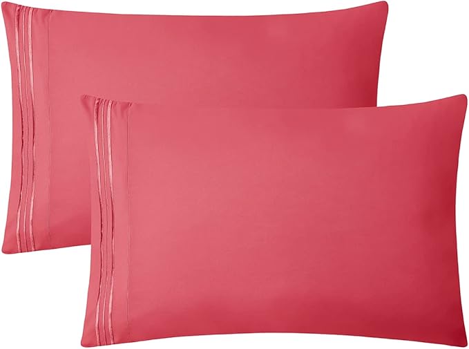 Clara Clark Bed Sheets, Premier 1800 Series 4 Piece Bed Sheet Set, Deep Pocket, Wrinkle, Fade, Stain Resistant, Luxury Soft Bedding Sheets & Pillowcases, Twin, Coral Pink