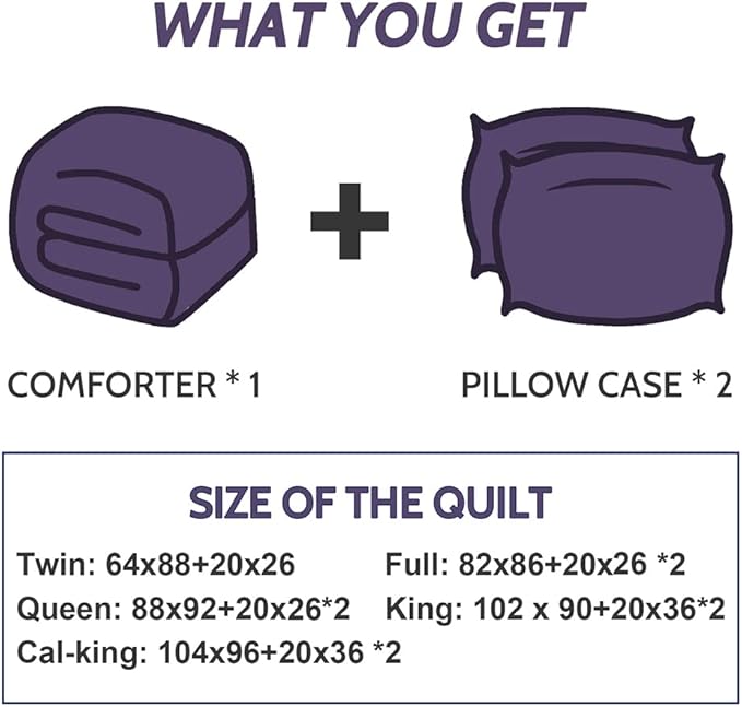 Decroom Lightweight California King Comforter Set with 2 Pillow Sham - 3 Pieces Set - Quilted Down Alternative Comforter/Duvet Insert for All Season - Purple - Cal King Size