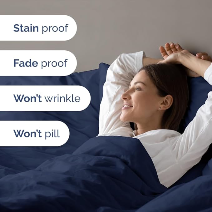 Duvet Cover Super Queen Size Set - Extra Soft Super Queen Duvet Cover with 2 Pillow Shams - Hotel Luxury, Easy Care & Fade Free with Zipper Closures & Ties - Comfy, Cozy and Breathable (Navy Blue)