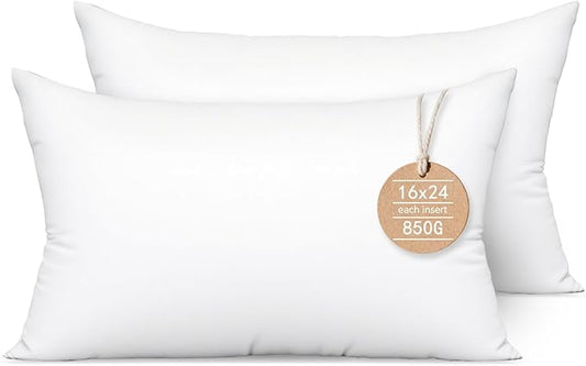 16x24 Inch Decorative Lumbar Pillow Inserts Set of 2 - Synthetic Down Alternative Fill, Fluffy & Durable Hypoallergenic Stuffer for Sofa, Accent Chairs