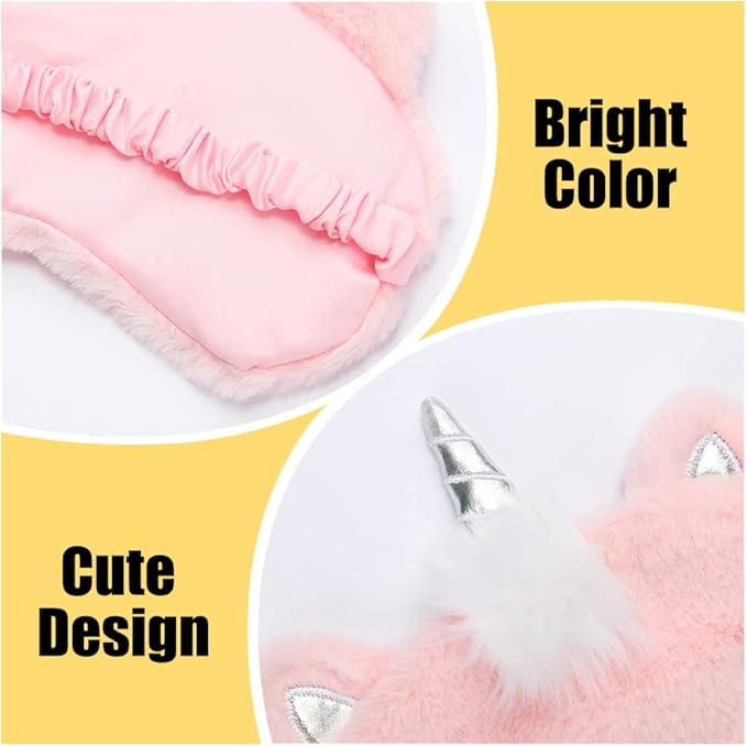 2 Pcs Cute Sleep Mask, Cartoon Eye Mask for Travel Nap Sleep Lunch Break Overnight Party, Soft Plush Blindfold Eye Covers for Women Girls Kids