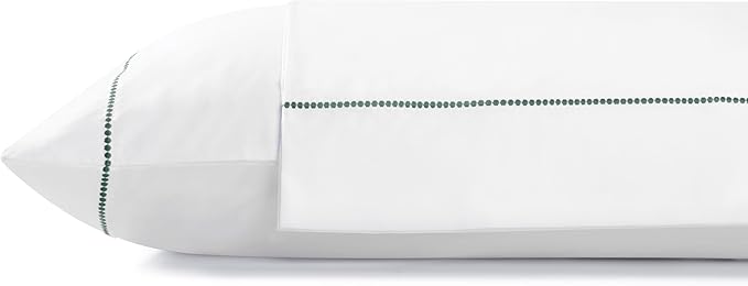 Linen Home 100% Cotton Percale Pearl Stitch Pillowcases King Size, Olive Green, 2 Pieces of Pillow Case, Crisp and Cool Strong Bed Linen, 20 inches X 40 inches