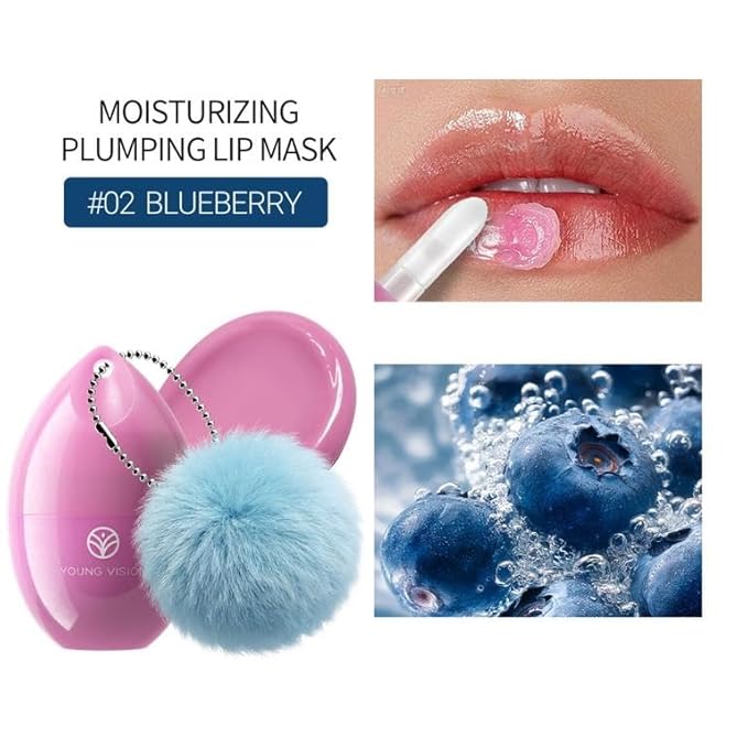 YOUNG VISION Portable Lip Balm with Keychain, Hydrating Lip Mask Overnight, Cute Lip Sleeping Balm with Applicator, Day & Night Moisture Lip Care for Dry Lips - Blueberry, 0.17oz/5g
