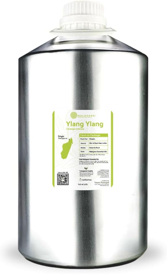 Ylang Ylang Essential Oil - Direct from Malagassi Essential Oils Madagascar - Steam Distilled - Aceite de Ylang Ylang for Aromatherapy, Diffuser, DIY Candle and Soap Making - 22lbs