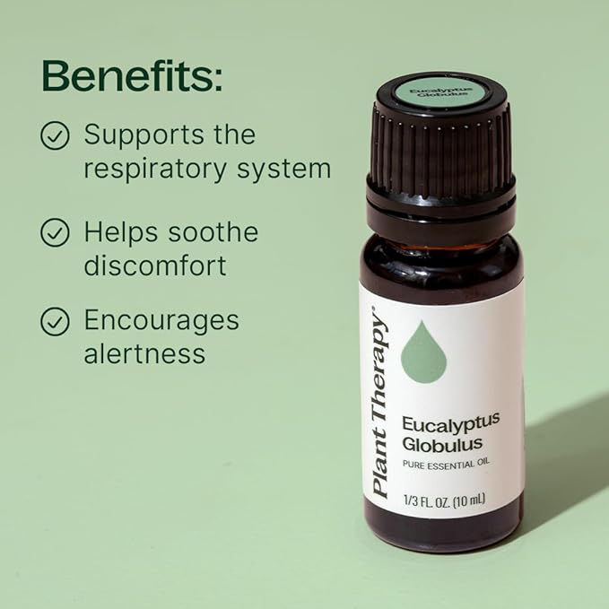 Plant Therapy Eucalyptus Globulus Essential Oil 10 mL (1/3 oz) 100% Pure, Undiluted for Diffuser, Skin, Hair, Aromatherapy DIYs, and Respiratory Support