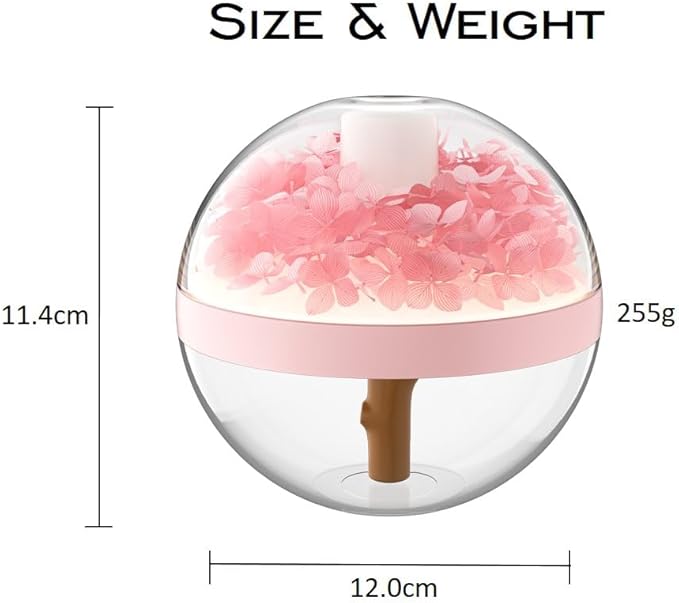 Preserved Flower Portable Humidifier,270ml Capacity,Rechargeable Essential Oil Diffuser with Night Light and Waterless Auto Shut-Off,for Office Room Bedroom Livingroom (Pink Hydrangea)
