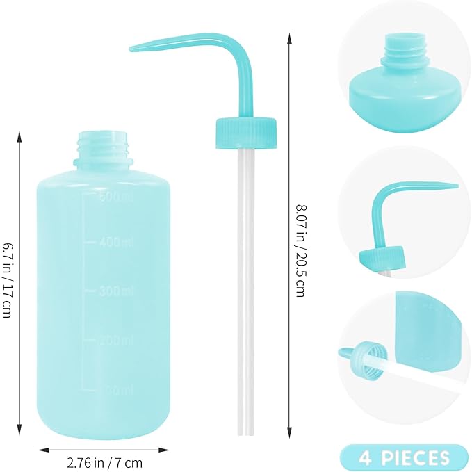 4 Packs Tattoo Wash Bottle Water Squirt Squeeze Diffuser Bottles (Light Blue, 500ml)