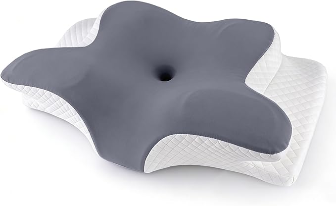Memory Foam Neck Pillow - Adjustable Orthopedic Contour Pillow for Neck & Shoulder Support, Odorless, Side Back Stomach Sleeper Friendly, Enhanced Spinal Alignment - Black
