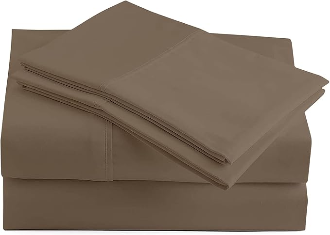 Queen 4 Pc Sheet Set 600 TC Egyptian Cotton Sheets Queen Size Cotton Sheets for Queen Size Bed Sateen Long Staple Deep Pockets Flat Fitted Pillow Case Better Than Percale Hotel Quality Taupe