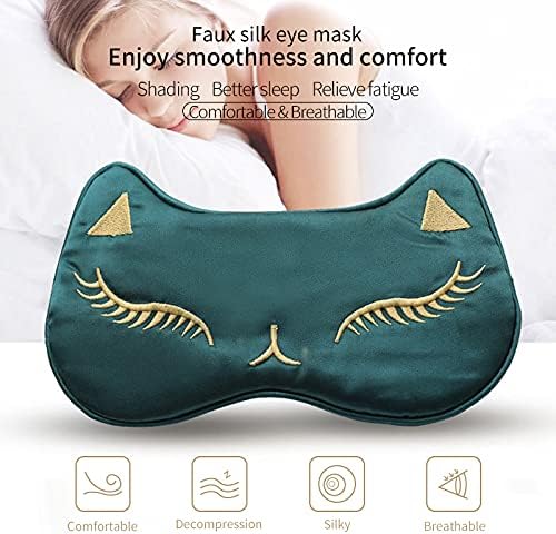 PERFECTSIGHT Sleep Eye Masks Silk Sleep Eye Cover Lightweight Adjustable Eyeshade Mask Satin Night Eyeshade Cover for Women Men Sleep Travel Nap (Cat-Yellow)