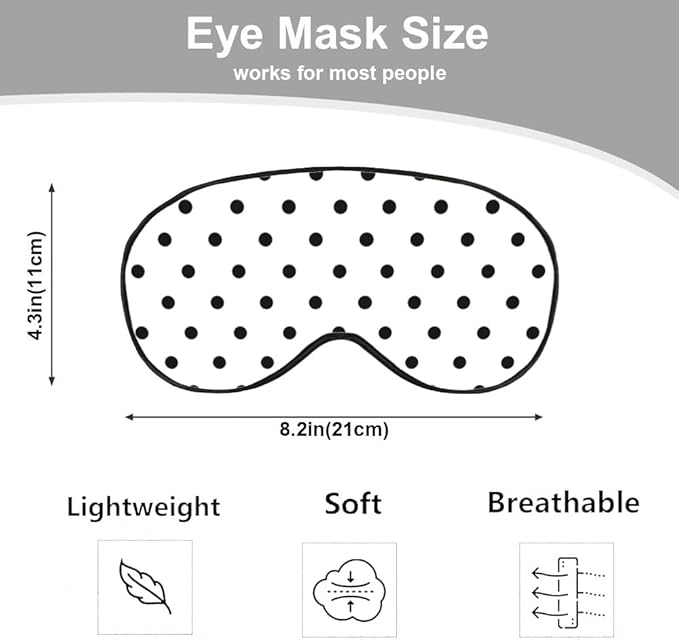 Black White Polka Dot Silk Eye Mask Sleep Mask Classic Simple Eye Mask with Adjustable Strap Lightweight for Women Work Travel Night Sleep