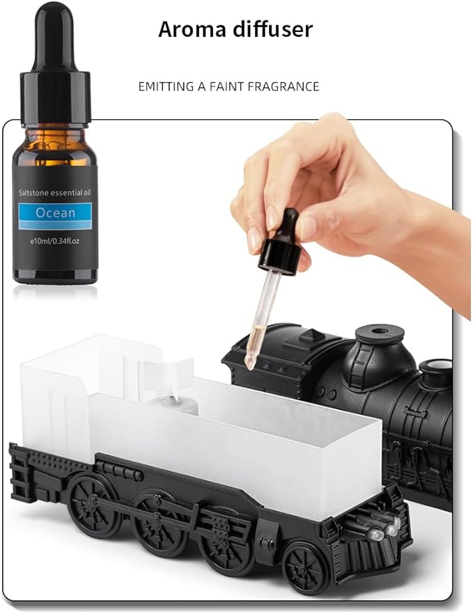 Vintage Steam Train Essential Oil Diffuser 300ml, Retro Train Flame Aromatherapy Humidifier with Dual-Color LED Light, Two Mist Modes, Auto Shut-Off & Quiet Operation, Large Room Diffuser Home Decor