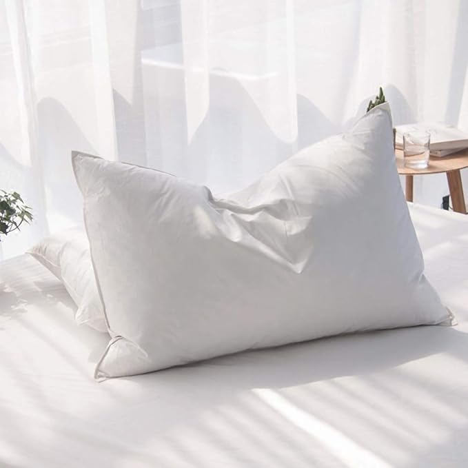 Luxury Feathers Down Pillow Queen Size, Hotel Quality Fluffy Bed Pillow, Soft Pillow for Sleeping, Organic Cotton Cover(20x28”, Pack of 1)