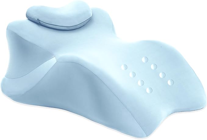 Memory Foam Ergonomic Wedge Pillow - 27° Lift Support Cushion for Sleeping, Reading & Prone Positions Multi-Functional Rest Pillow for Neck, Waist & Back Pain Relief Washable Cover- Blue