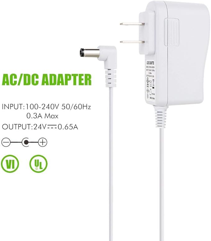 24V Power Cord Adapter, iCreatin 24V 0.65A AC to DC Adaptor Power Supply Replacement Cable for 100ml / 120ml / 300ml / 500ml Essential Oil Diffuser 5.9Ft, UL Listed, White