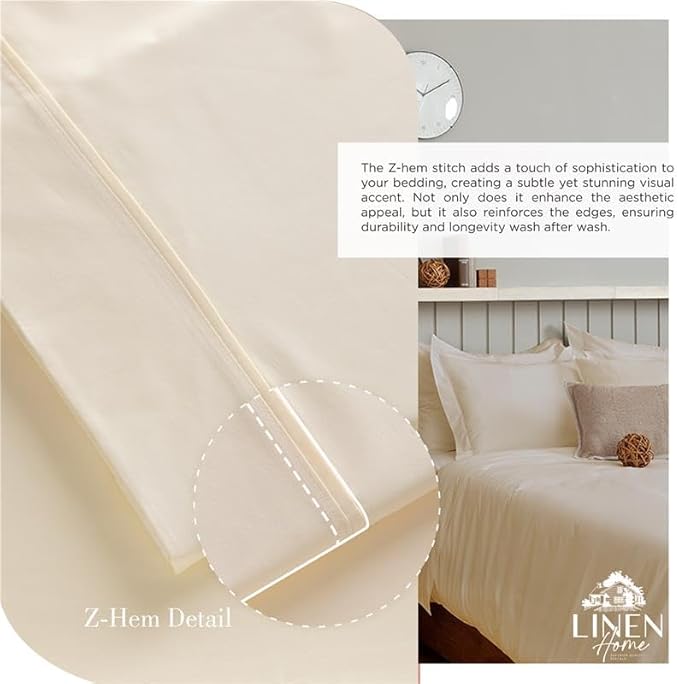 Linen Home 2-Pack King Sheet Set, 100% Cotton Percale Bedding, 8-Piece Value Bundle, Deep Pocket Cooling Bed Sheets for Hot Sleepers, Breathable & Crisp Hotel Quality, Long-Staple Cotton, Ivory