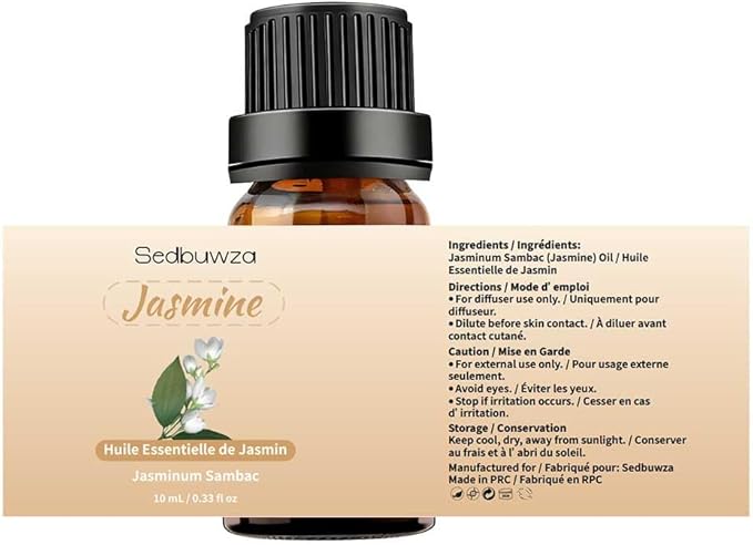 Sedbuwza Rose Jasmine Essential Oil Set, Rose Fragrance Oil Jasmine Scent Oil Set for Diffuser, Aromatherapy, Massage, Soap, Candle Making 2 x 10 ml