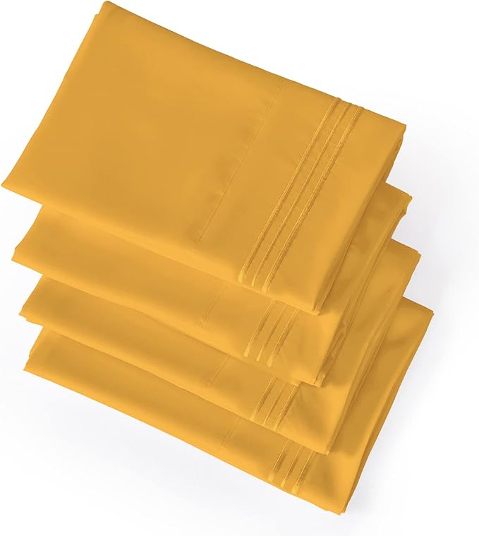 YIYEA California King Pillow Cases Set of 4, Ultra Soft 1800TC Hotel Quality Double Brushed Microfiber Embroidered Pillowcases, Envelope Closure, Fade Resistant (20"x40", Yellow)
