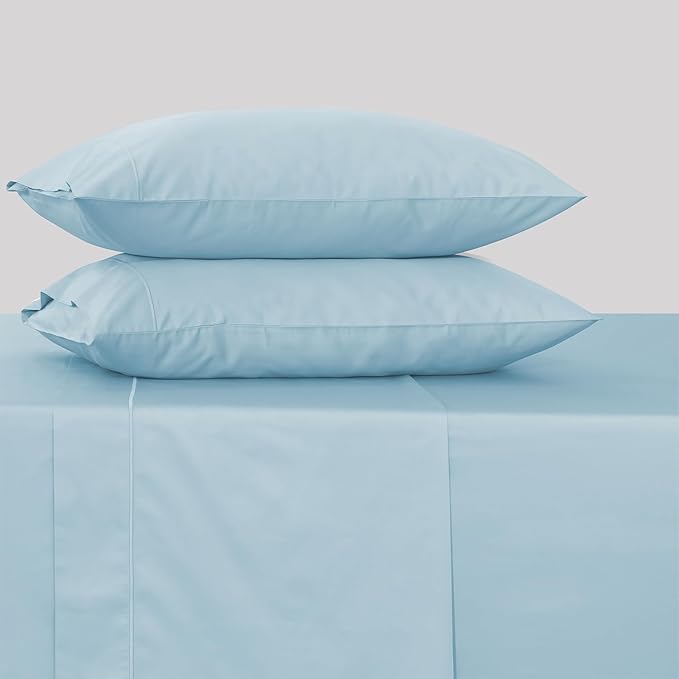 Feather & Stitch 500 TC Split King Size Sheet Set, 5 Piece Bed Sheets Set-2 Twin Fitted Sheet, 1 King Flat Sheet & 2 King Pillowcases, 18" Deep Pockets Sateen Weave Solid Bedsheet - (Feather Blue)
