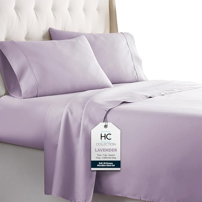 HC COLLECTION Bed Sheets Full Size Set, Hotel Luxury Platinum 1800 Series Brushed Microfiber Sheet w/Pillow Cases, Ultra Soft Lightweight 4 Pcs Bedding for Hot Sleepers Men Women Teens, Lavender
