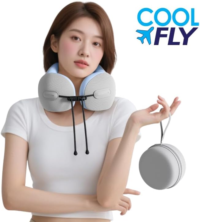 Cool Fly - Cool Colors Travel Neck Pillow Set. Cool Bright Fashion Pastel Colors. Luxury Memory Foam Airplane Adjustable Pillow. Cooling Silky Breathable Cover with Bonus Sleep mask, Purple-Beige