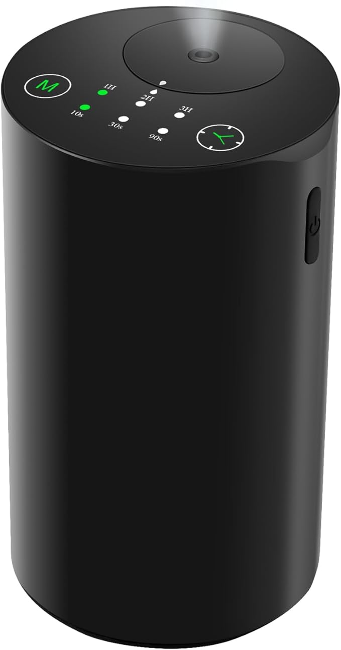 Waterless Essential Oil Diffuser, 7 Colors LED Light, Battery Powered Mini Scent Air Machine, Aromatherapy Mist Diffuser for Home Room Car Office，Black Aluminum Alloy (Black) (Black-B)