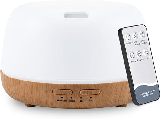 300ML Essential Oil Aromatherapy Diffuser with Remote Control - Quiet Ultrasonic Cool Mist, 7 Color LED Light, 4 Timer Modes, Auto Shut-Off for Bedroom, Office, Yoga & Spa