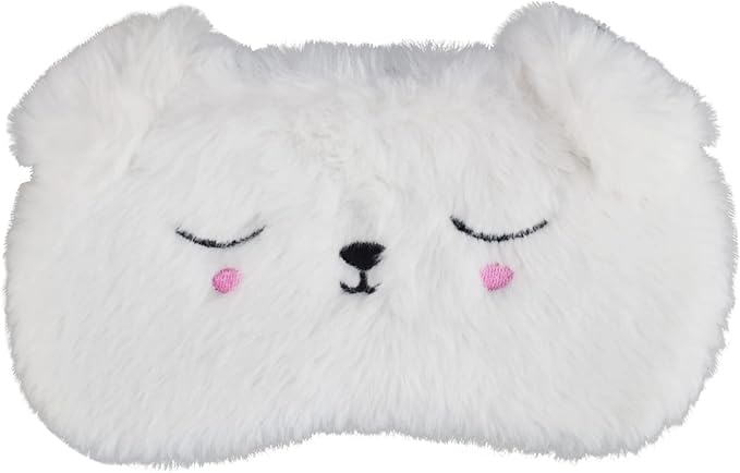Cute Sleeping Mask, White Dog Soft Plush Fluffy Sleep Mask Men Cartoon Puppy Blindfold Novelty Eye Cover Eyeshade Shade for Kids Girls and Adult Travel (White, Dog)
