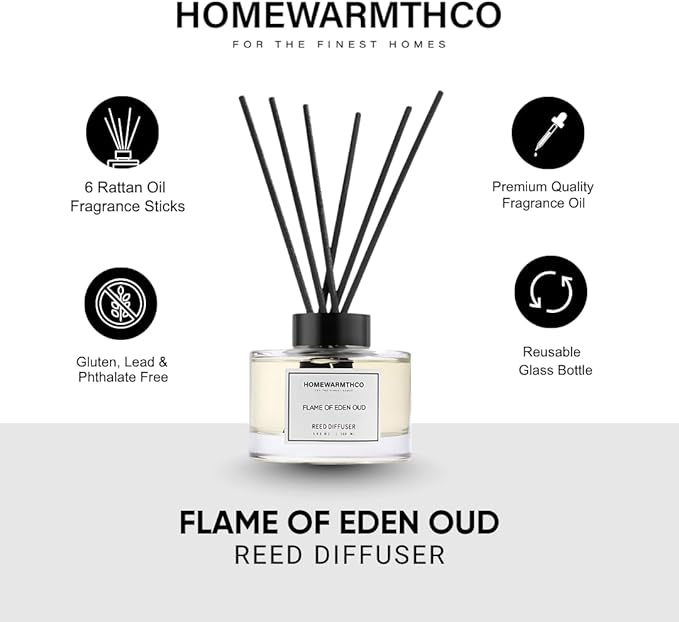 Oud Rose & Jasmine Reed Diffuser Set - Luxury Fragrance Reed Diffusers for Home. Office, Bathroom, Kitchen and Home Decor - Long-Lasting Scent with Non-Toxic Oils (5.63 oz, 160ml)