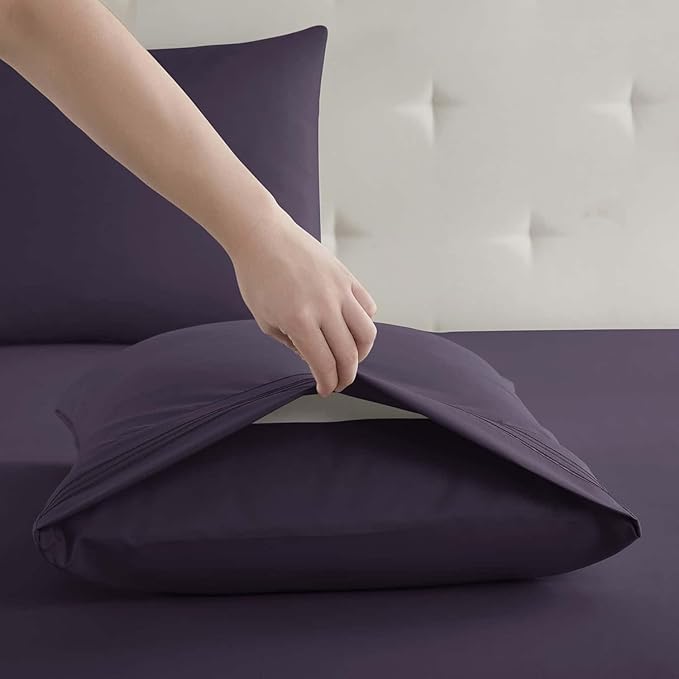 Clara Clark Twin Sheets, 5 Piece Set - Hotel Luxury Sheets for Twin Size Bed, Super Soft Bedding Set, Twin Size, Eggplant Purple