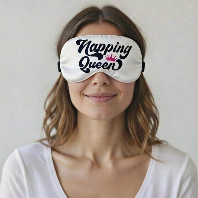 Napping Queen Funny Sleep Mask. Ultra Soft Sleeping Mask with Adjustable Strap. Gift for Women, Mom, Wife...on Birthday, Slumber Party. Get Well Soon Gift for Recovery. Christmas Stocking Stuffer.