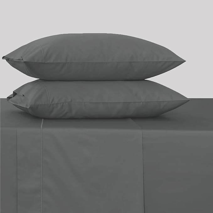 Feather & Stitch 500 TC King Size 4pc Damask Bed Sheet Set, 100% Soft Cotton Breathable Bedsheets, 18" Deep Pockets Sateen Weave Solid Bedding Mattress Resort Hotel Luxury Decor - (Charcoal Slate)