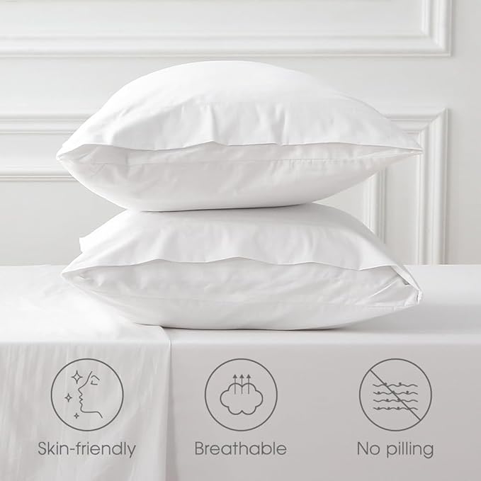 HYPREST Extra Deep Pocket Queen Sheet Set - 100% Cotton, White Hotel Luxury Soft Wrinkle Free Cooling Sheets for Queen Bed Deep Pocket