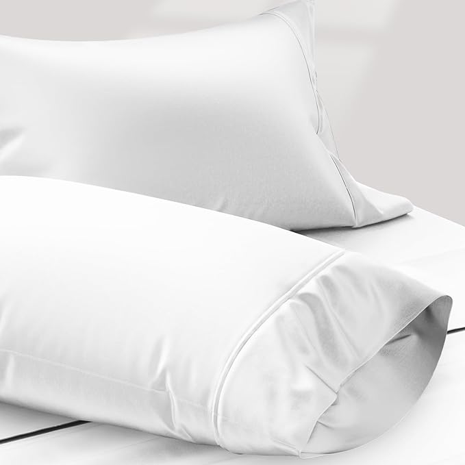 TEXAS LINEN CO. 100% Egyptian Cotton Pillow Cases Standard/Queen Size Set of 2 - Luxury 1200 Series Star Sleepin' Collection Pillow Cases (White), Soft Cotton Pillowcases Fits Standard & Queen Pillows