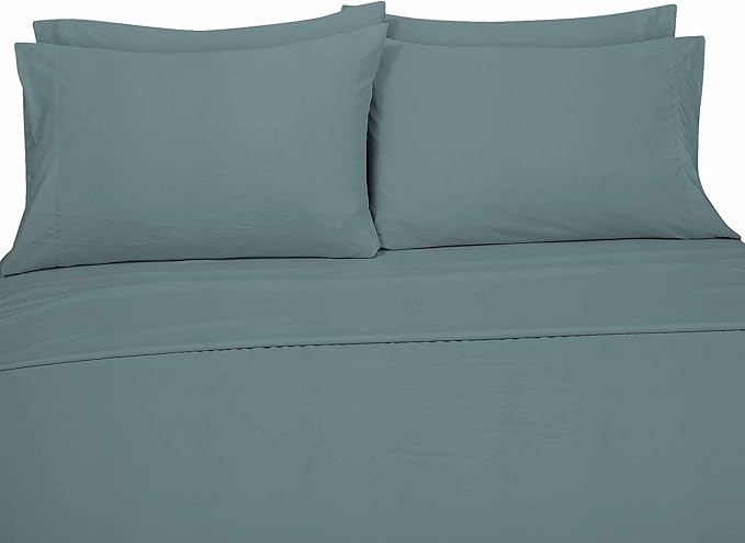 ROYALE LINENS 6 Piece King Sheets Set - Soft Brushed 1800 Microfiber Bedding - 1 Fitted and 1 Flat Sheet, 4 Pillow Cases - Wrinkle Free & Fade Resistant - Hotel Luxury Bed Sheets (Spruce Green, King)
