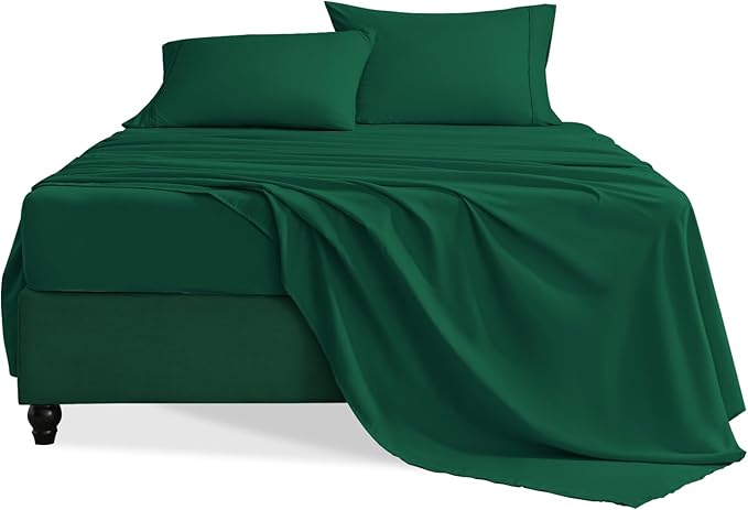 Twin Sheets Set, 3 Pieces Hotel Luxury Soft Microfiber Bed Sheets Set, Up to 16" Deep Pockets, Oeko-Tex Sheets with Elastic, Breathable, Wrinkle Free (Forest Green, Twin)