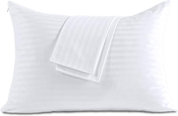 100% Cotton King Pillow Protectors with Zipper, White Pillow Cases King Size Set of 2 for Home & Hotel, Sateen Soft Cooling Hidden Zippered Pillow Case Protector for Hair & Skin, 20x36 in