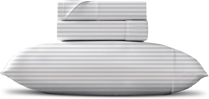 TEXAS LINEN CO. 100% Egyptian Cotton Sheets - Texan Talkin' Damask 600 Series 3 PC Twin XL Sheet Set (White Stripe), Soft, Cooling, Fully Weave, Extra Long Staple Luxury Bedding, 16" Deep Pocket