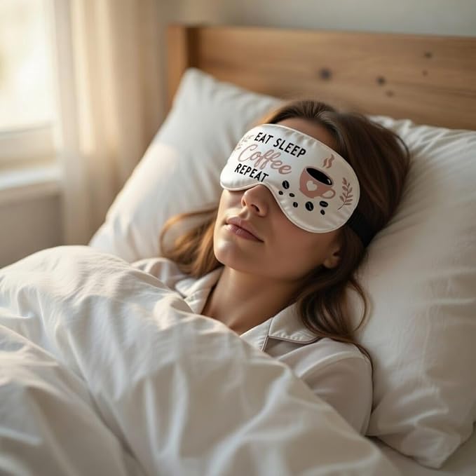 Eat Sleep Coffe Repeat Funny Sleeping Mask for Coffee Lover, Fun Coffee Gift for Coworker, Friend, Teacher, Night Shift Doctor and Nurse. Gift Idea for Birthday and Christmas Stocking Stuffer.
