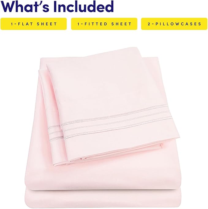1500 Supreme Collection Full Sheet Sets Pale Pink - Luxury Hotel Bed Sheets and Pillowcase Set for Full Mattress - Extra Soft, Elastic Corner Straps, Deep Pocket Sheets, Full Pale Pink