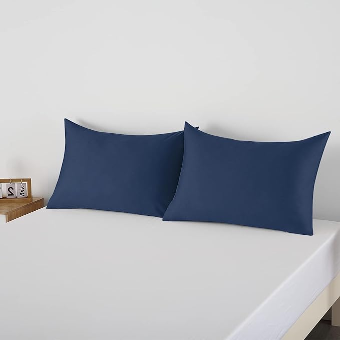 4 Pack 100% Egyptian Cotton Queen Pillow Protector with Hidden Zipper, 400 Thread Count Pillow Covers, Sateen Weave Cooling Bed Pillow Cases, Soft Breathable Non Noisy Easy Care (Navy Blue)