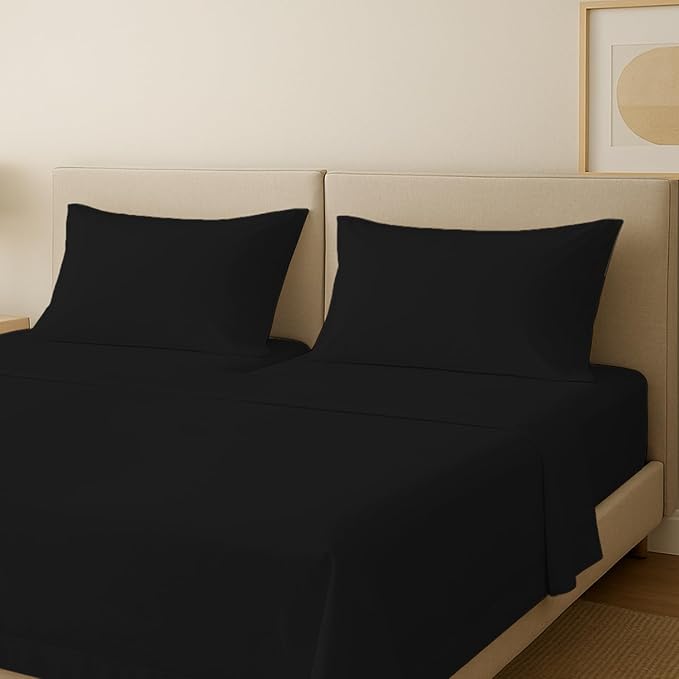 Carressa Linen 100% Egyptian Cotton Split King Sheets Sets for Adjustable Bed - 600 Series Hydrangeas Collection 5 PC Black Top Split King Sheets, 16" Deep Pocket Sheet for Adjustable Bed