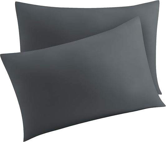 4 Pack 100% Egyptian Cotton Queen Pillow Protector with Hidden Zipper, 400 Thread Count Pillow Covers, Sateen Weave Cooling Bed Pillow Cases, Soft Breathable Non Noisy Easy Care (Dark Grey)