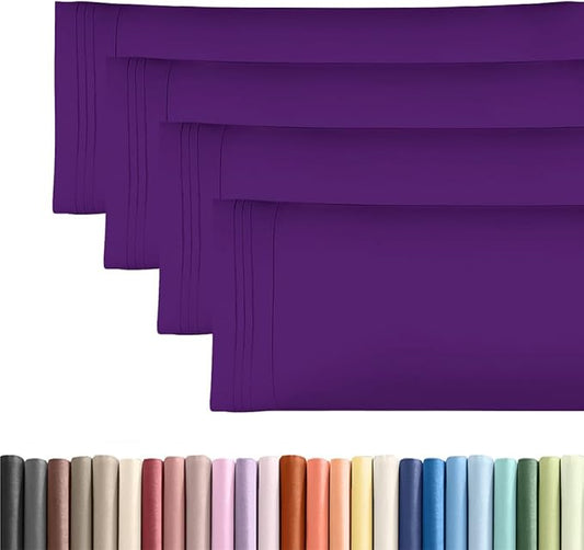 Body Pillowcases Set of 4-20x54 Long Body Pillow Case - Soft Body Pillow Cover for Sleeping & Side Sleepers - Comfy, Cozy Breathable & Fade Free - Machine Washable w/Envelope Enclosure - (Purple)