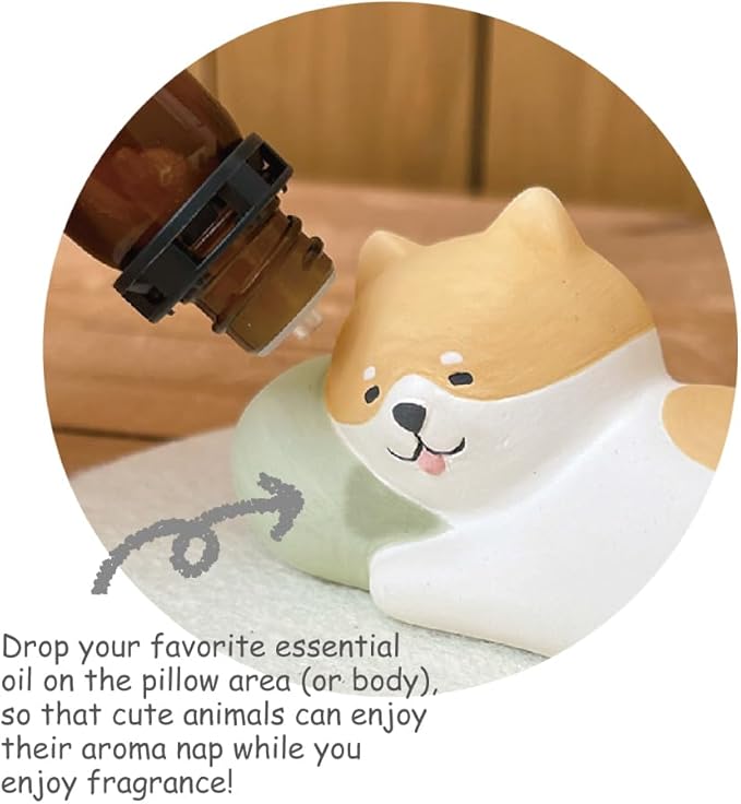Stone Diffuser Sleeping Animals [ Designed in Japan] Non Electric Passive Diffuser for Essential Oil and Aromatherapy (Ceramic/Clay) (Sleeping Shiba)