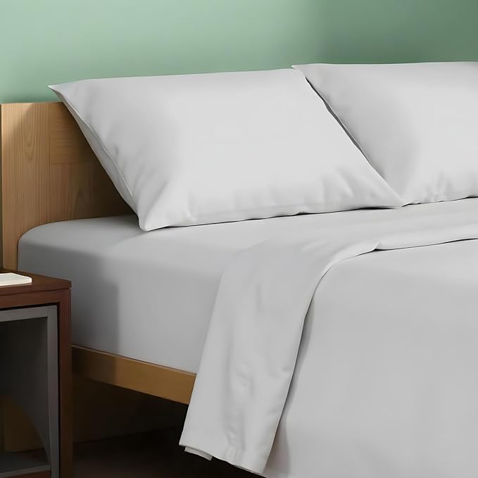 Texas Linen Co. 100% Organic Cotton Percale Sheets Twin Size - 3 Piece Twin Percale Sheet Set, 16" Deep Pocket Twin Percale Sheets, Soft, Crisp, Cooling Sheets, Dorm Room Sheets Twin Size - Light Grey