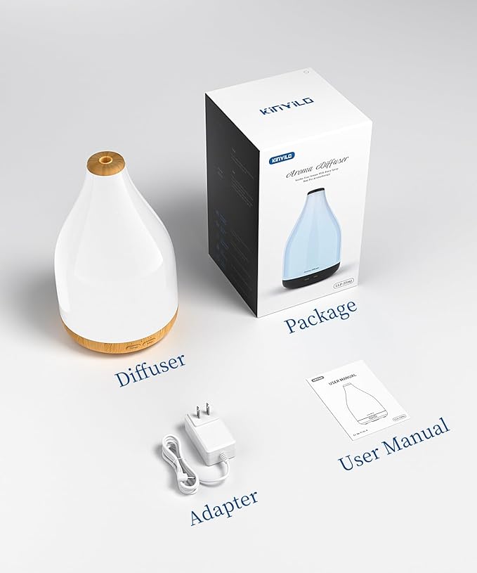 300ML Essential Oil Diffuser, Quiet Aromatherapy Diffuser Mist Humidifier with 7 Colors Light, Auto-Off, 1H/3H/6H Timer, Ultrasonic Room Scent Diffuser for Home, Office, Brown (No Remote)